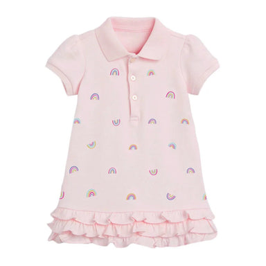 Girls polo dress with rainbow print – soft cotton, ruffle hem | toddler & kids