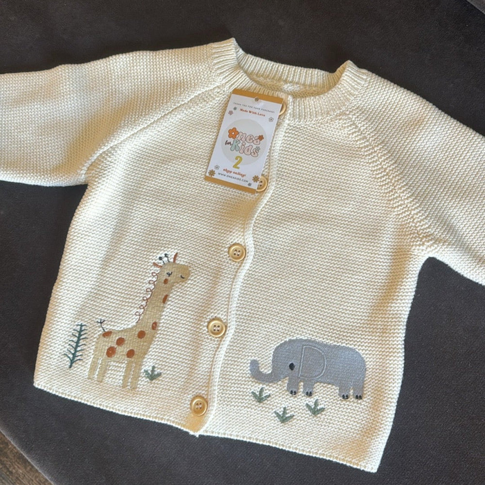 Baby animal knitted cardigan with soft cotton – button fastening, unisex | Baby knitwear