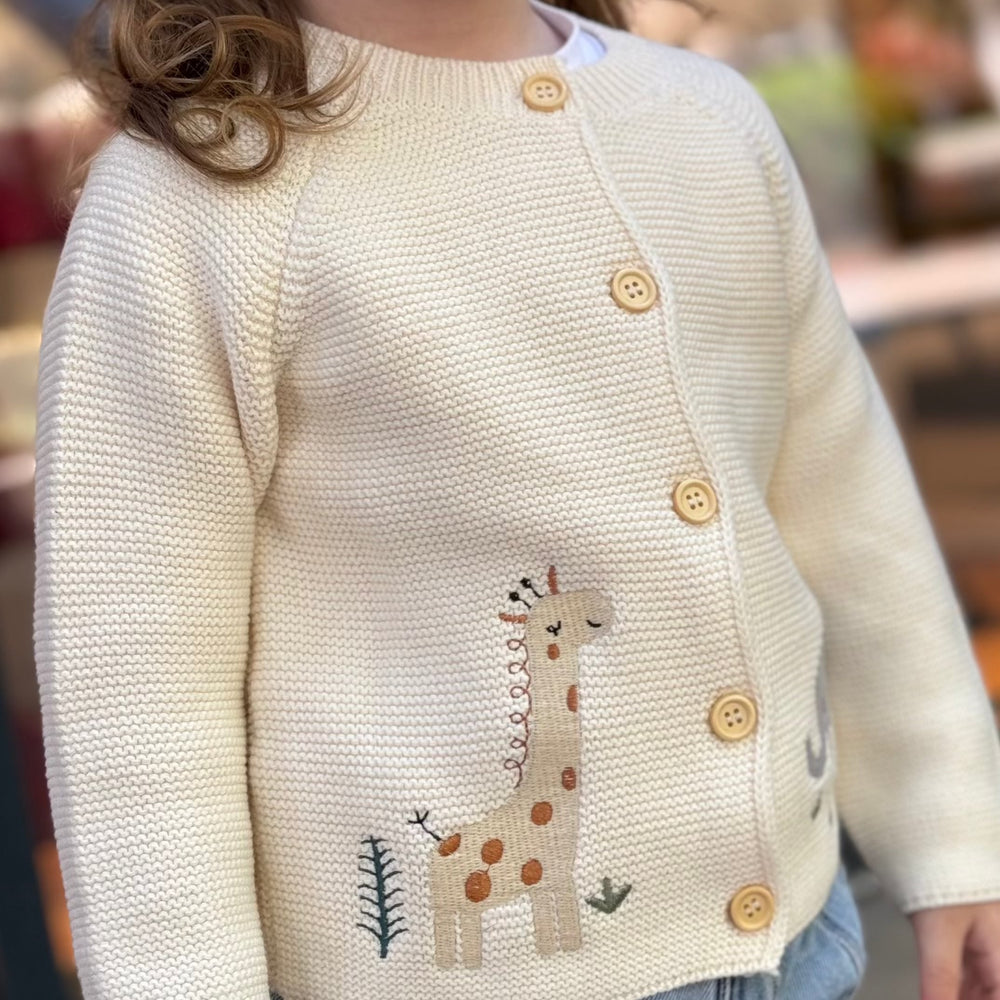 Baby animal knitted cardigan with soft cotton – button fastening, unisex | Baby knitwear
