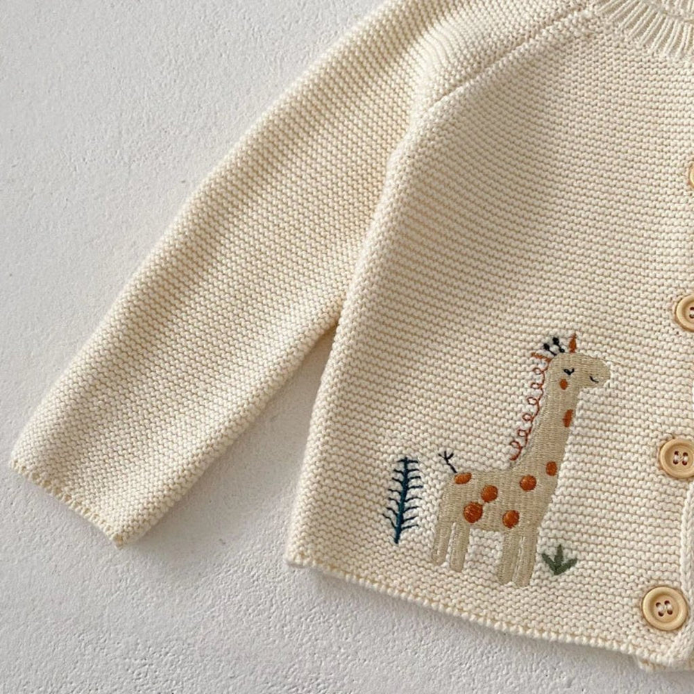 Baby animal knitted cardigan with soft cotton – button fastening, unisex | Baby knitwear