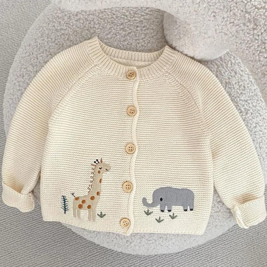 Baby animal knitted cardigan with soft cotton – button fastening, unisex | Baby knitwear