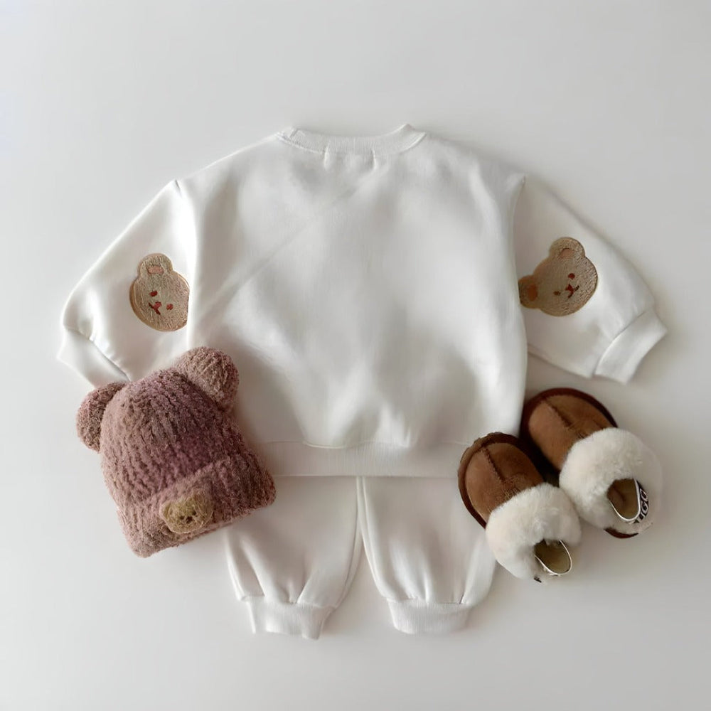 Bear sleeve jumper & joggers set – organic cotton, elastic waist | Baby & toddler