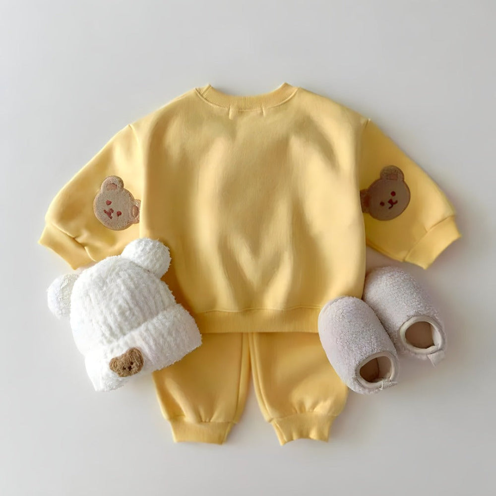 Bear sleeve jumper & joggers set – organic cotton, elastic waist | Baby & toddler