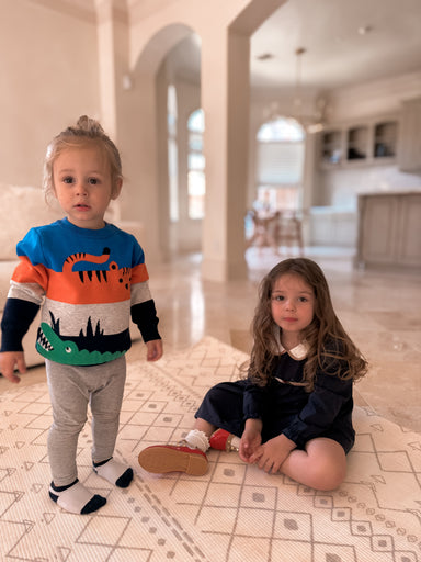 Knitted boys' jumper with animal print – soft cotton, ribbed cuffs | toddler sweater