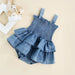 Denim cotton bodysuit dress – ruffle design, poppers, breathable | Baby girls