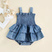 Denim cotton bodysuit dress – ruffle design, poppers, breathable | Baby girls