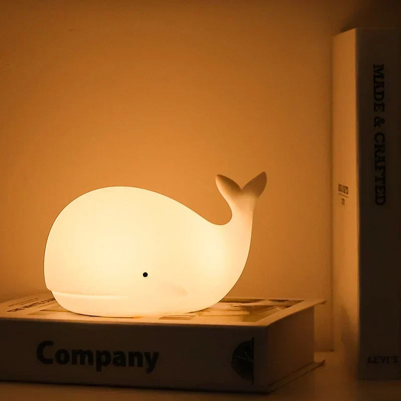 Whale night light with colour-changing LED – rechargeable, touch control | for kids' rooms
