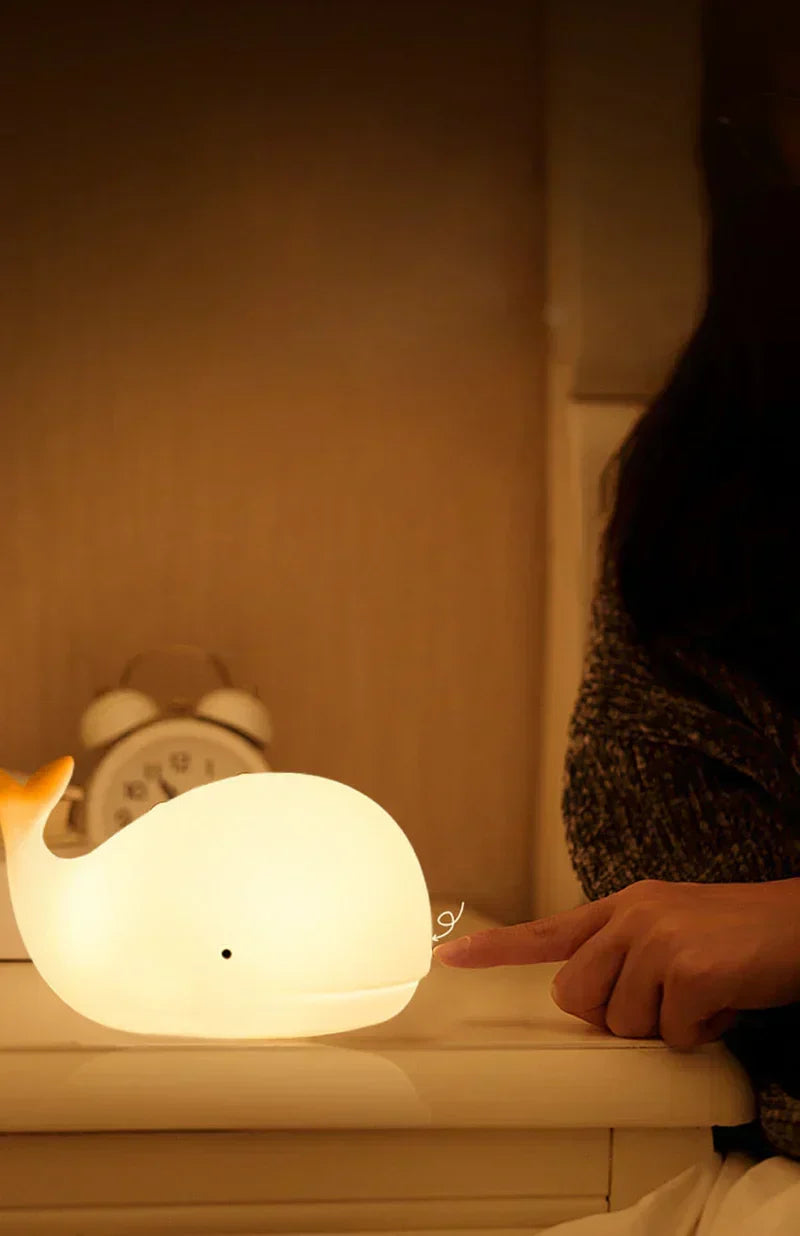 Whale night light with colour-changing LED – rechargeable, touch control | for kids' rooms