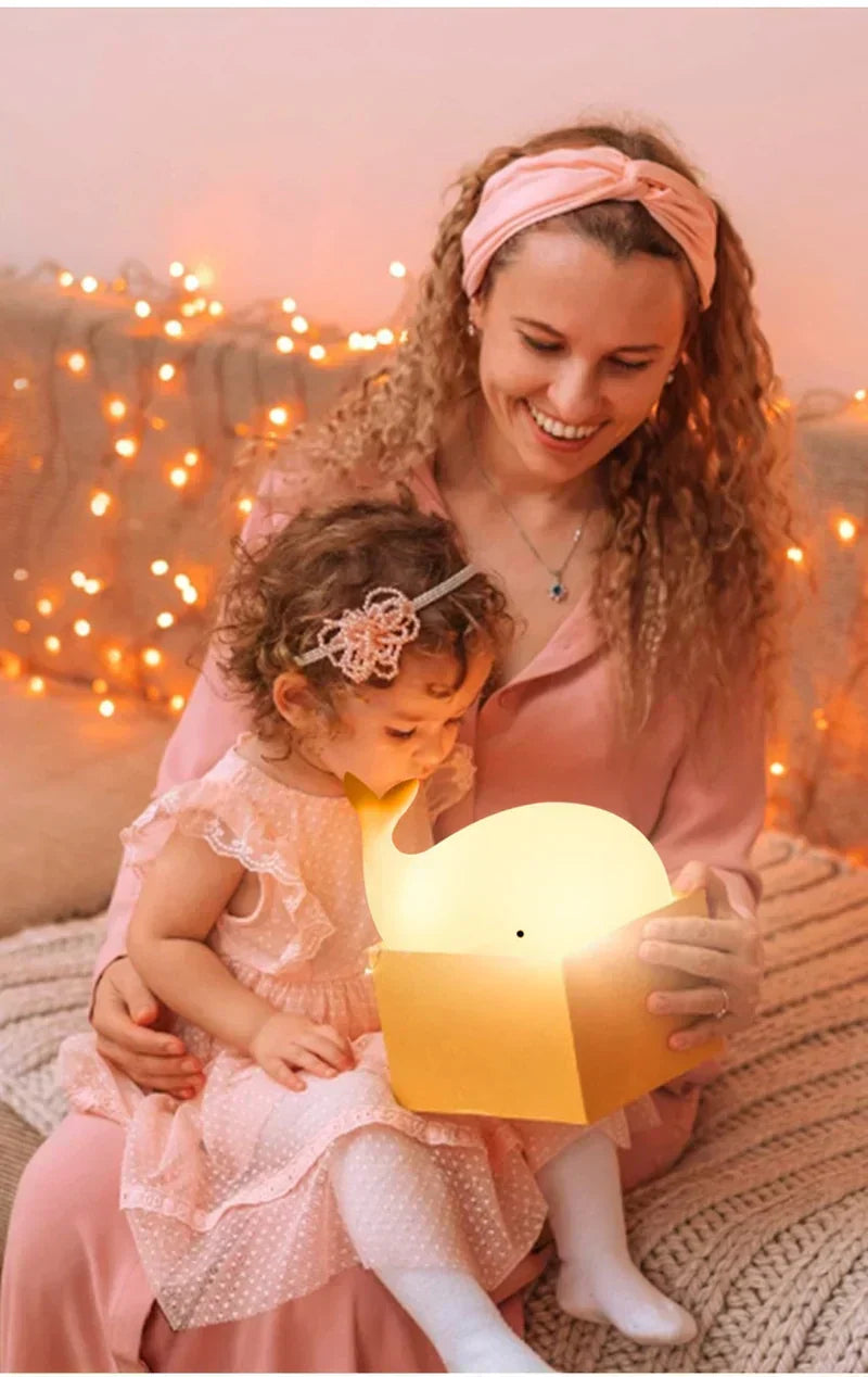 Whale night light with colour-changing LED – rechargeable, touch control | for kids' rooms