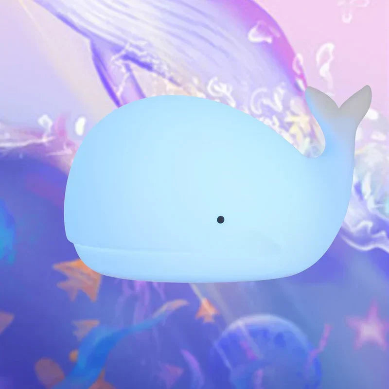 Whale night light with colour-changing LED – rechargeable, touch control | for kids' rooms