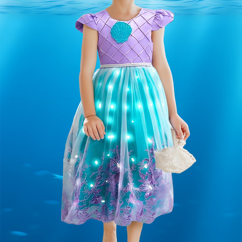 Light-up mermaid princess dress – with crown, wand and wig | Dress-up set