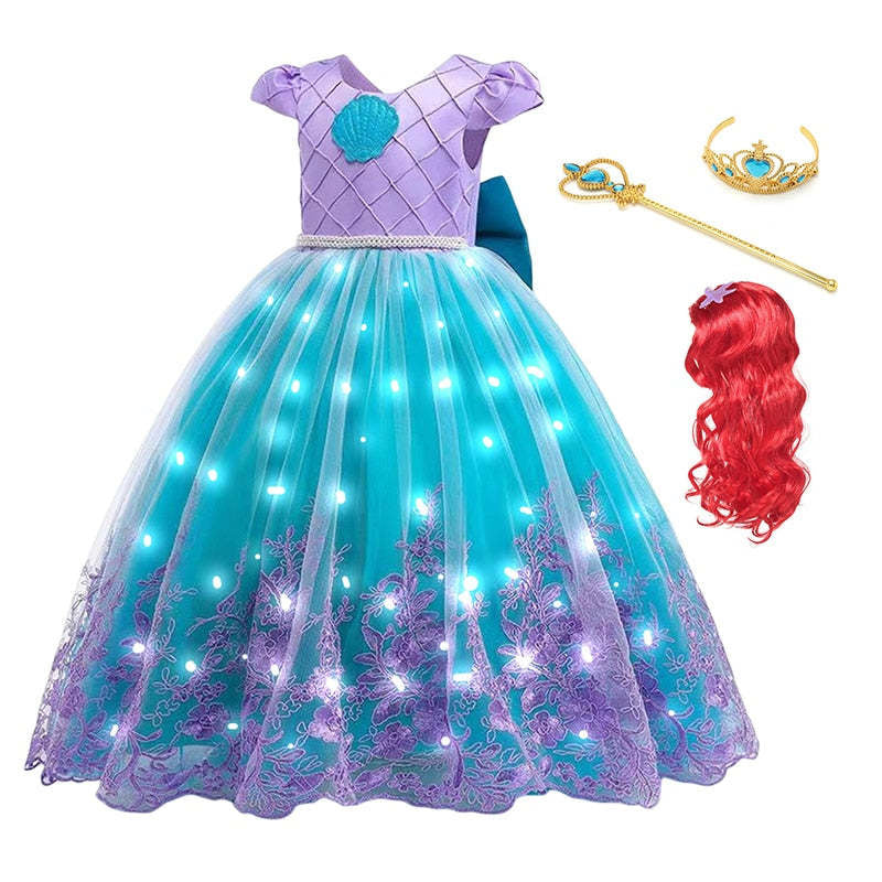 Light-up mermaid princess dress – with crown, wand and wig | Dress-up set
