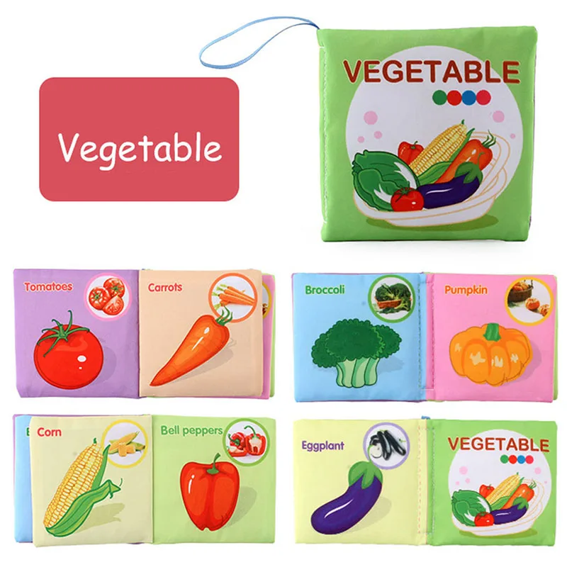Fabric baby book with tags – sounds, cotton, 15x14 cm | sensory toy