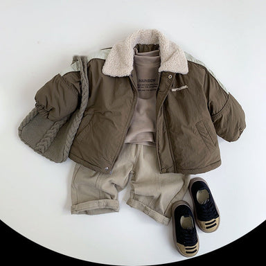 Kids winter coat with teddy lining – warm collar, zip & poppers | unisex