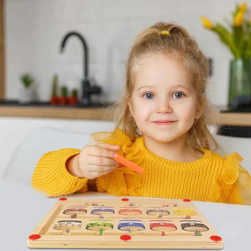 Magnetic wooden maze – colour recognition, counting & motor skills | educational toy